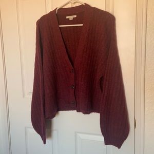 Maroon Cropped Balloon Sleeve Cardigan